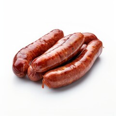 Sausages on isolated white background, meats, realistic photo