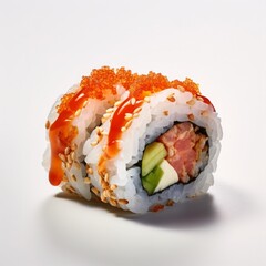 Sushi on isolated white background, Asian food, realistic photo