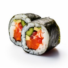 Sushi on isolated white background, Asian food, realistic photo