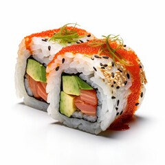 Sushi on isolated white background, Asian food, realistic photo