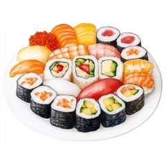 Colorful Sushi Assortment on White Plate