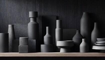 Monochrome asymmetry in decor using dark clay shadow and light wood
