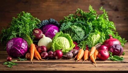Vibrant array of fresh vegetables on rustic wood (2)