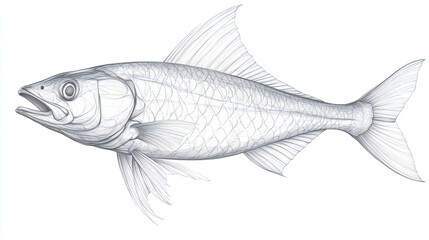 Obraz premium Mackerel fish sketch illustration, simple lines with minimal details, isolated on a white background