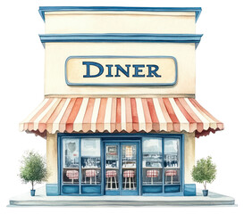 Obraz premium PNG Diner restaurant illustration watercolor awning.