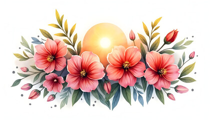 Obraz premium Floral Border with Pink Flowers and Gentle Light on White