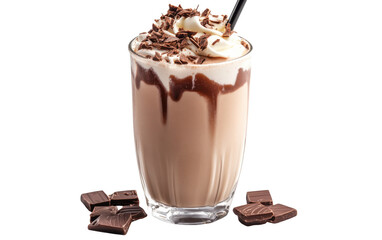 Chocolate milk shake on white background,png