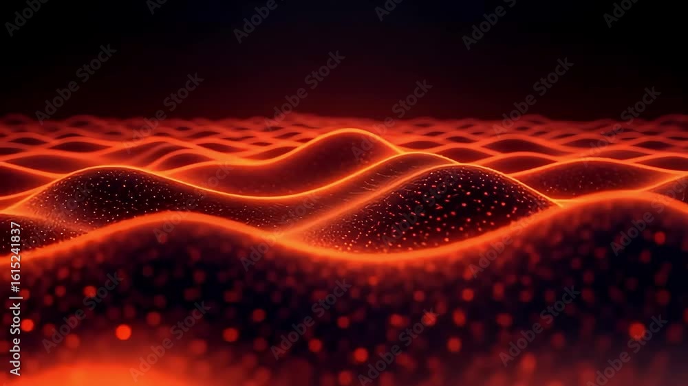 Poster orange glowing particles waves abstract background animation seamless loop motion graphics video 4k