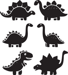 Set of different type of black cute Dinosaurs vector illustration silhouettes