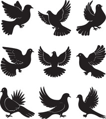 Set of Dove silhouette vector illustration