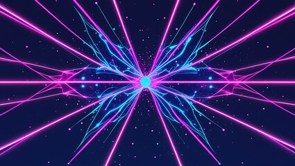 Abstract butterfly shape formed by neon laser light beams and particles