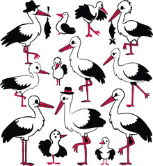 Stork vector image illustration, Stork silhouette