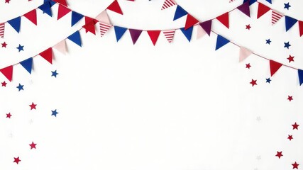Colorful party decorations featuring red white and blue bunting flags - Powered by Adobe