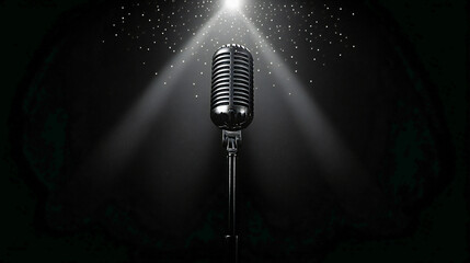 Microphone with bokeh light background, stand up comedy show, karaoke or singing contest, background for poster design, open mic and jokes show