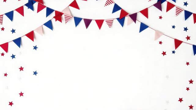 Colorful party decorations featuring red white and blue bunting flags