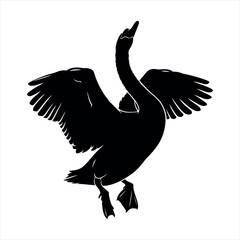 Elegant swan silhouette gracefully gliding on a clean white background isolated on white background