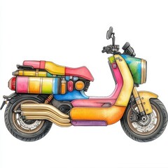 Colorful Vintage Scooter Illustration with Geometric Patterns