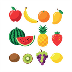 Collection of colorful fruit silhouettes isolated on white background