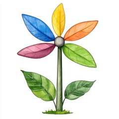 Colorful Watercolor Flower Illustration with Five Petals