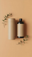 Product mockup branding presentation natural cosmetics skincare bottle and tube with leaves background