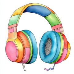 Colorful Watercolor Headphones Illustration
