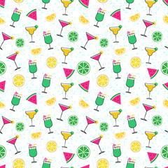 Seamless vector pattern of summer cocktail in flat style. Lemonades. Сolorful cocktails . Perfect for print, wrapping paper, wallpaper, fabric design