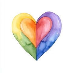 Colorful Watercolor Heart Graphic with Yellow Orange Green Red Purple and Blue Segments