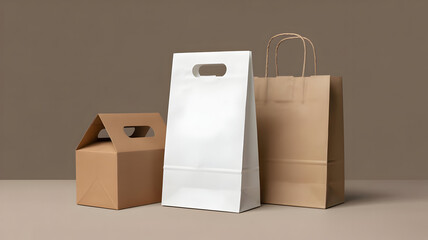 Eco friendly packaging solutions brown white kraft paper bags and box for retail shopping and takeaway food