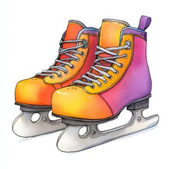 Colorful Watercolor Ice Skates Illustration