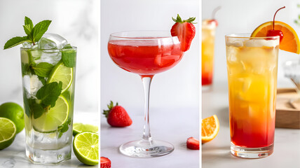 Refreshing summer cocktails mojito strawberry daiquiri tequila sunrise drinks alcohol beverage recipes