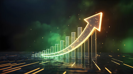 Stock market growth chart with arrow business investment and financial success concept background design