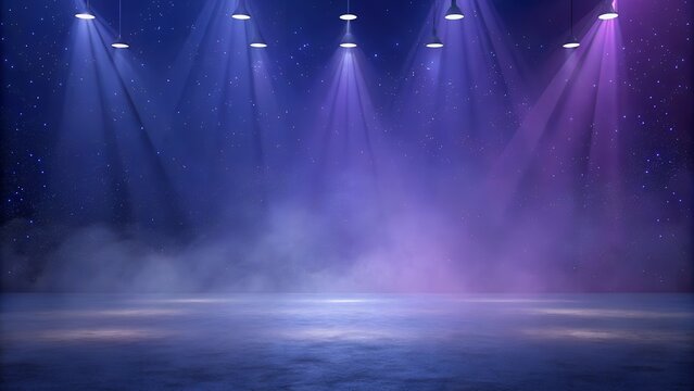 Empty Stage Background with Blue Purple Spotlights and Fog 3