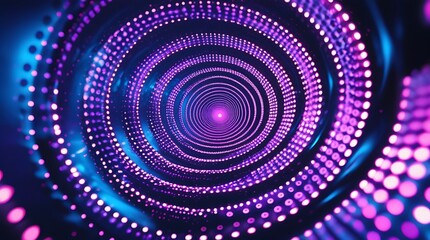 Abstract glowing purple and blue circular tunnel with light effects