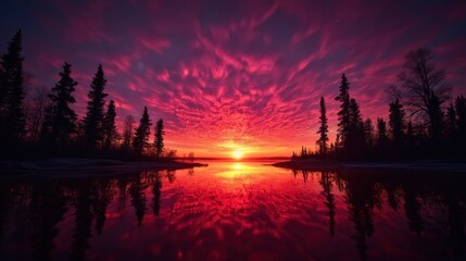 Fototapeta premium Vibrant sunset over a frozen lake