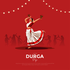 Happy Durga Puja Indian God shri Druga, Subh Navratri red background. vector illustration of women Navratri design