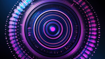 Abstract futuristic circular mechanical design with neon purple and blue lighting