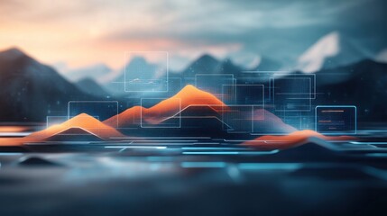 Futuristic landscape with data overlays