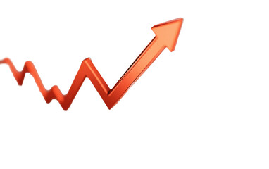 Curved graph with arrow moving up on white background,png