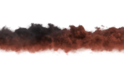 Dark and brown smoke plume isolated on white background
