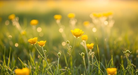 Fototapeta premium Yellow Buttercup Flower in a Meadow