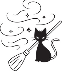 black cat and silhouette vector