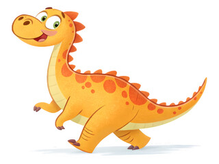 Obraz premium Cute cartoon orange dinosaur walking happily with a big smile
