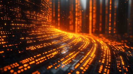Abstract digital circuit glowing orange