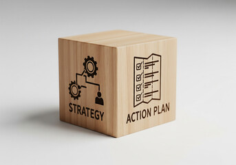 Strategy and Action Plan on Wooden Block