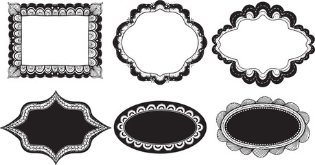 Obraz premium Ornate decorative frames with intricate patterns borders, frames, borders, decorative, ornate, black, white, patterns, intricate, vintage, graphic, design, elements, labels, shapes, square, oval, scal