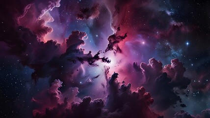 Nebula clouds swirling in bright purple and pink hues 