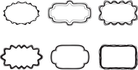 Obraz premium Ornate decorative frames with wavy edges black white, black, white, frames, borders, decorative, ornate, wavy, scalloped, vintage, graphic design, elements, shapes, outlines, empty, blank, design, art