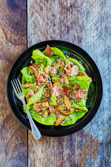 sautéed mushroom salad with bibb lettuce, prosciutto, and parmesan cheese