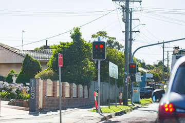 red stop light and no stopping sign at roadside