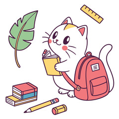Creative SVG: Loving Cat with with a giant leaf in a Chalkboard Fun colored Back to school theme